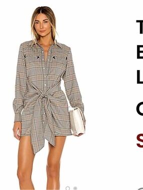 L'Academie Plaid Tie-Front Mini Dress - Gray & Tan